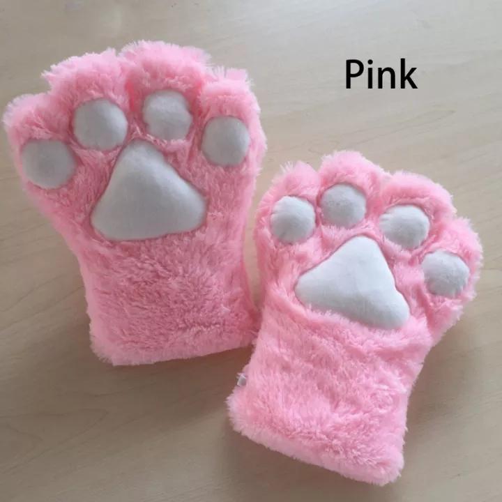 Kawaii Cat Claw Paw Plush Gloves Women Winter Warm Short Fingerless Gloves Fluffy Bear Cat Mittens Costume Half Finger Mittens