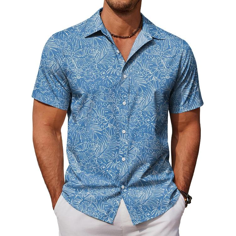 Men’s Hawaiian Shirts Short Sleeve Button Down Aloha Shirt Casual Beach Clothes Small синий