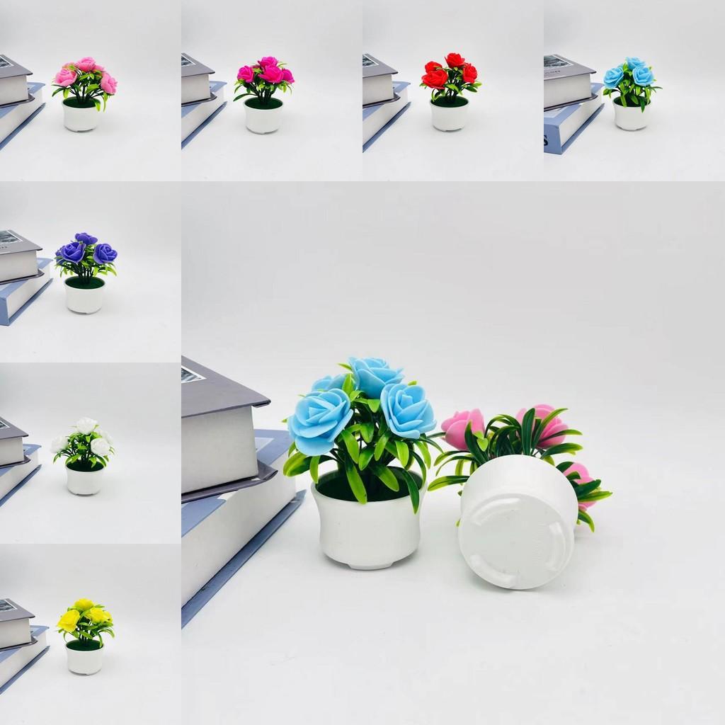 Small Rose Faux Greenery Three Leg Pot Valentines Gift And Display Tabletop