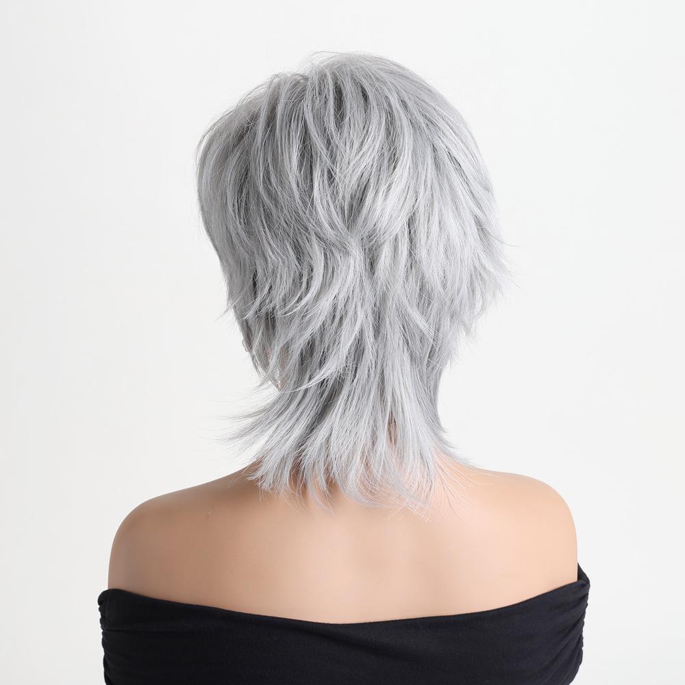 Women Stylish Short Layered Brown Hair Synthetic Silver Gray Wigs with Bangs for Daily Cosplay Lolita Heat Resistant Fibre