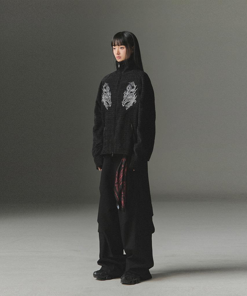 Not4Nerd Eastern Dragon Tweed Track Jacket - Black