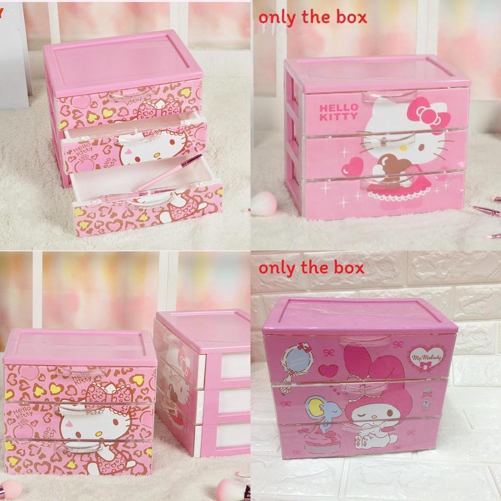 Hello Kitty Leopard Unicorn Melody Pattern Three Layer Drawer Style Storage Box For Jewelry And Makeup Organizer