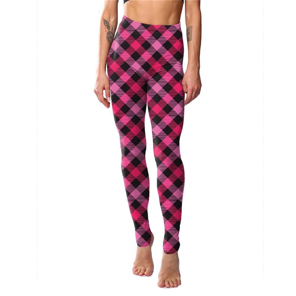 European & American Striped Plaid Print Slimming Nine-Point Plus Size Leggings