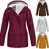Frauen Solide Plüsch Regen Outdoor Plus Größe Mit Kapuze Regenmantel Winddichte Jacke Mantel