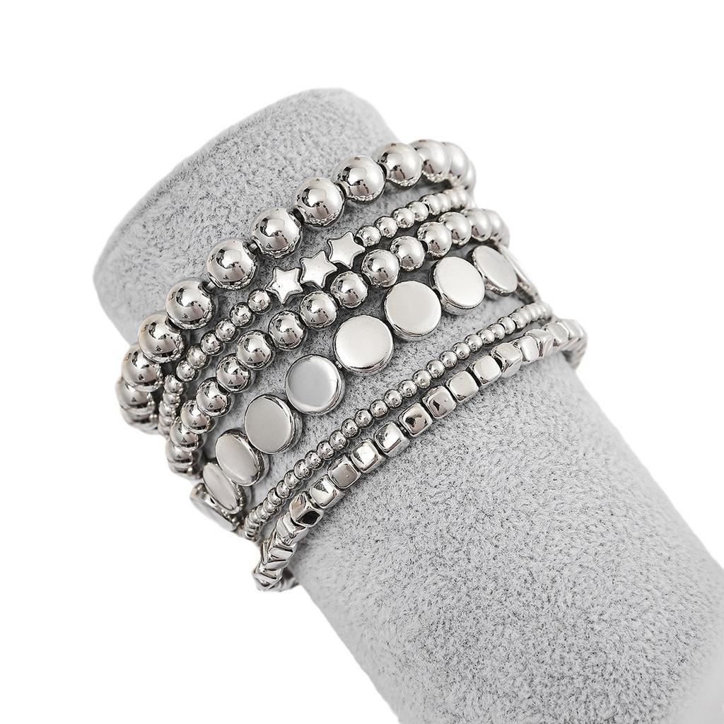 Handmade beaded bead chain European and American jewelry metal wind personality geometric versatile alloy stacked bracelet women