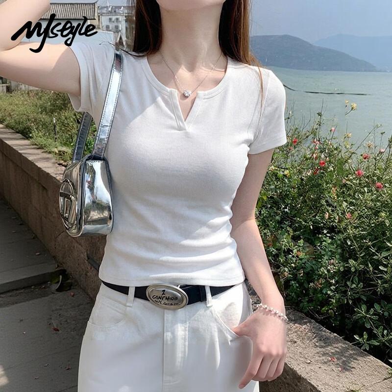 MJ STYLE Women s V-Neck Slim Fit Short Sleeve T-Shirt XL