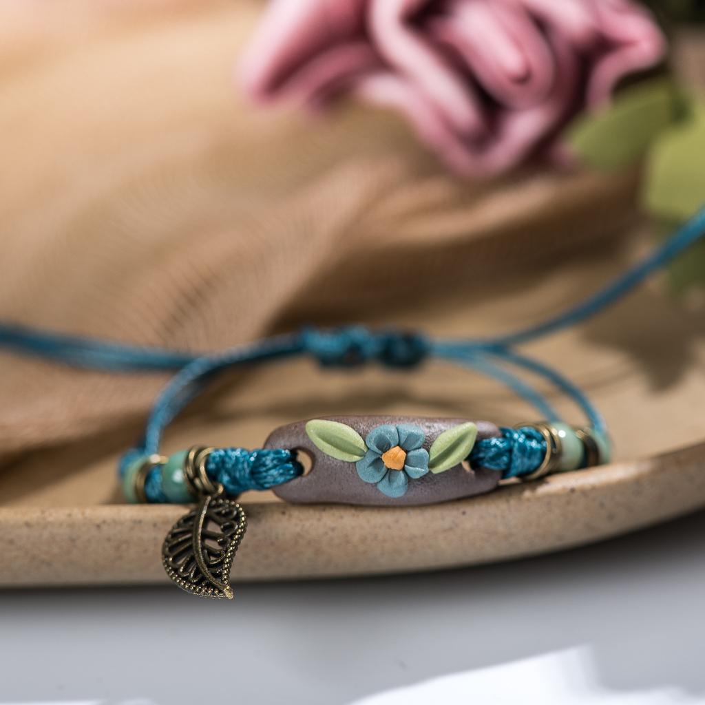 Forest Series Plant hand-kneaded Ceramic Adjustable DIY Bracelet For Women Gift Jewelry #CZ501