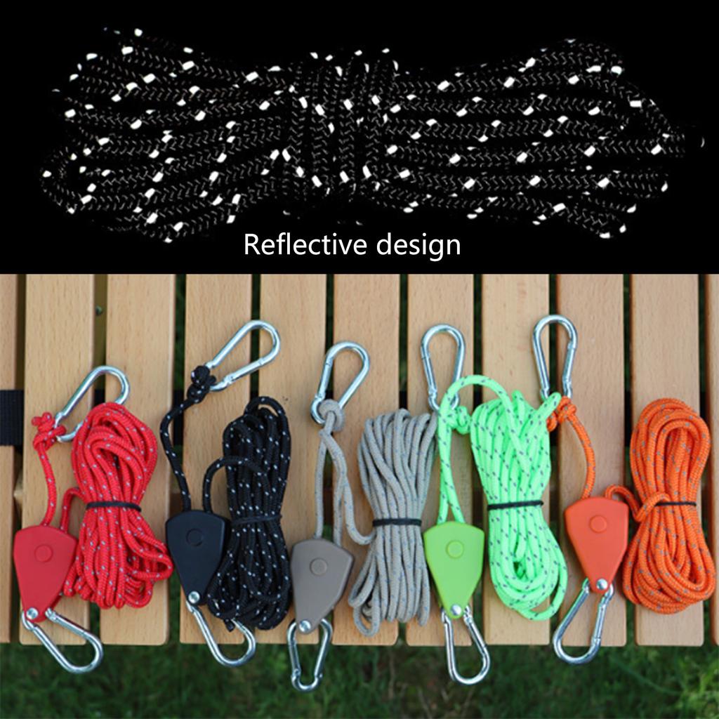Ratchet Grow Light Tent Rope Clip Hangers Camping Awnings Tent Rope Tent Fixed Buckle Pulley Tensioner with Carabiner