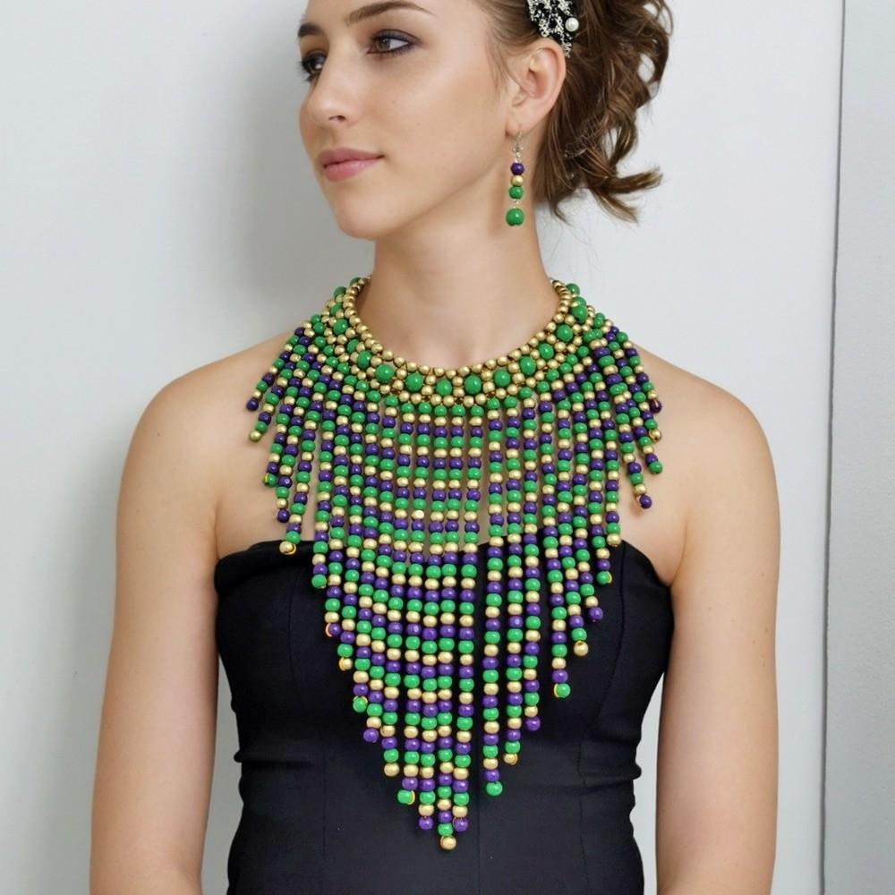 1920s Necklace Earrings Set Wood Ear Studs Elegant Tassel Necklace  Evening