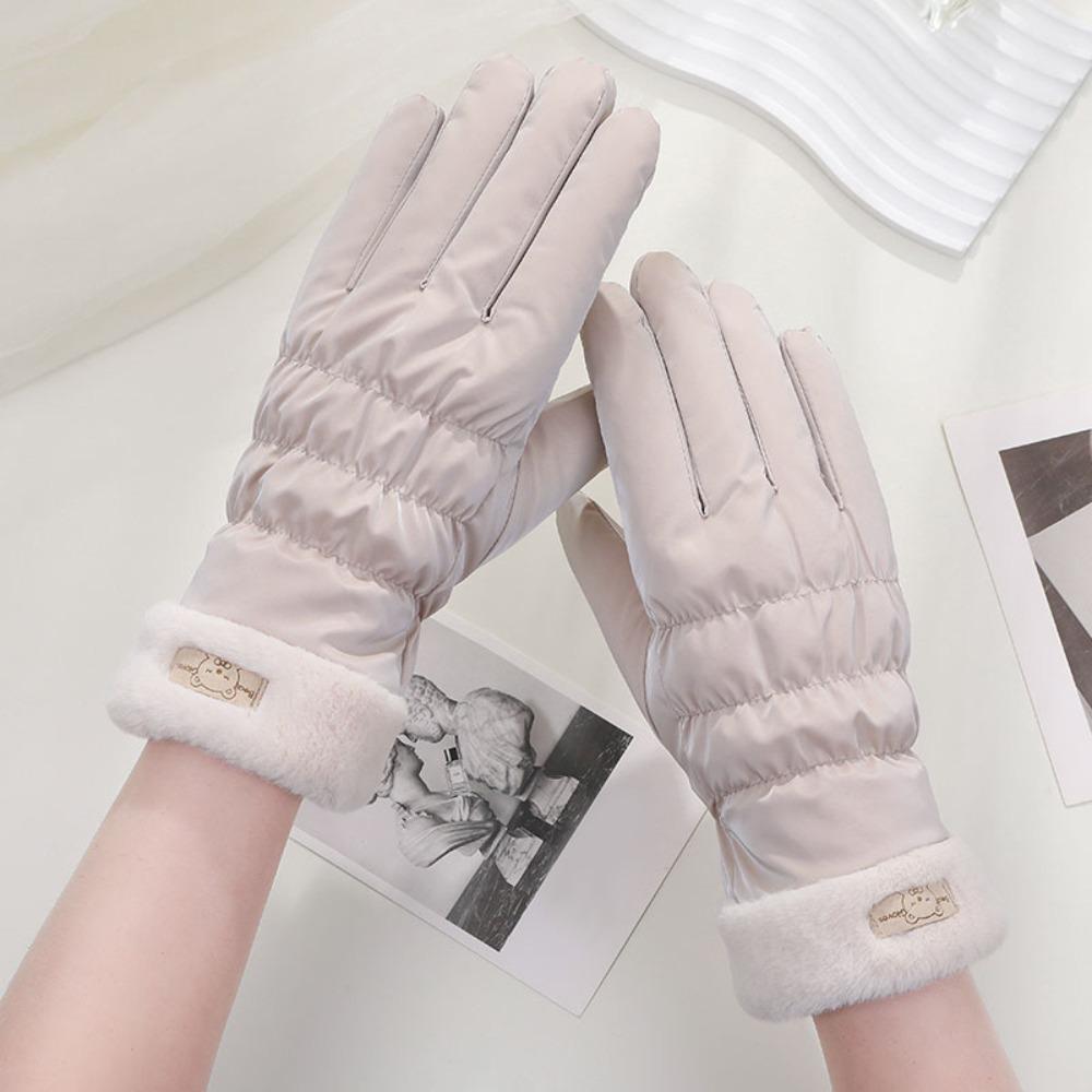 Cute Bear Women Winter Gloves Thickened Skiing Gloves Fleece Full Finger Gloves  Cycling Bicycle