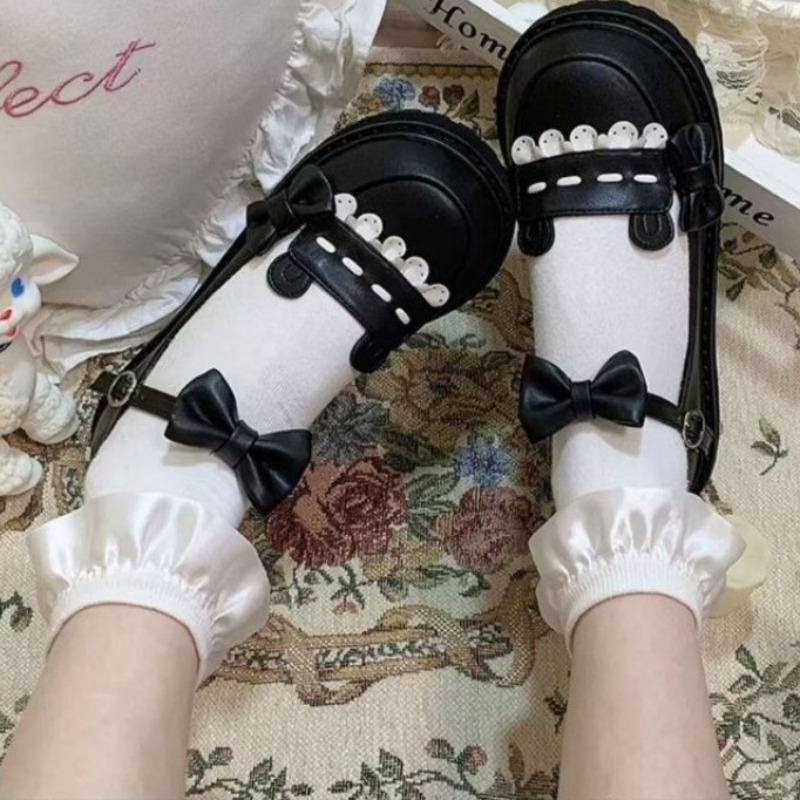 

Женские туфли на плоской подошве Весна Новые с круглым носком с мелким вырезом с бантом-бабочкой в сочетании толстая подошва нескользящая обувь 39 чёрный