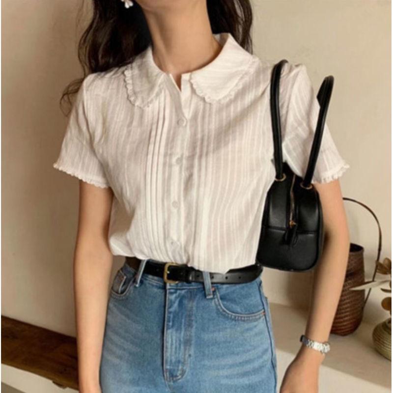 Dámská letní bílá košile s krátkým rukávem volného střihu - Niche design