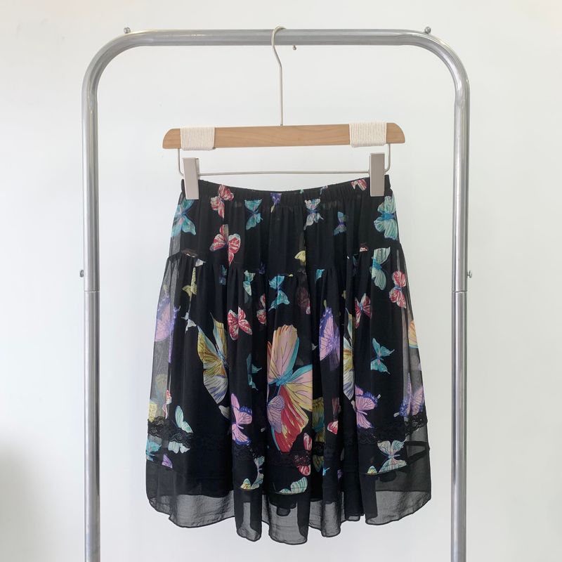

Last Two French Silk Floral Skirt Women s Short Skirt Small Slimming A- line Skirt Mulberry Silk Skirt Summer Butterfly All yards