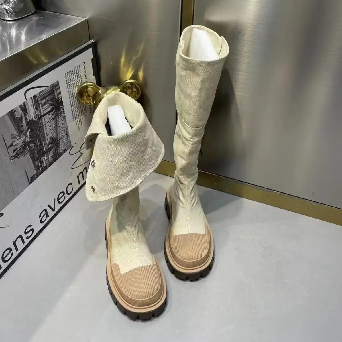 

Женские сапоги на плоской подошве в ковбойском стиле до колена, брендовые дизайнерские туфли 2025 года, новые повседневные джинсовые туфли в готическом стиле для женщин, зимние зимние ботинки Mujer 35 бежевый