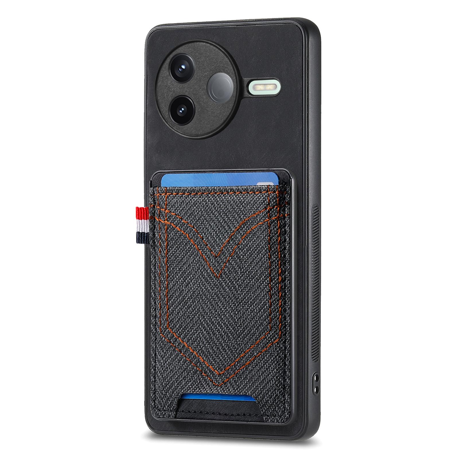 

For Xiaomi Poco F7 Pro 5G/Xiaomi Redmi K80 5G Phone Case Retro Jean Cloth Texture Leather Back Cover with Card Holder B