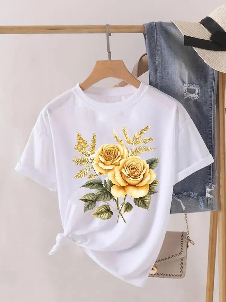 Short Sleeve Women Print Summer TShirt Fashion Clothing Graphic T-shirts Watercolor Flower Cute Clothes Lady Casual Tee
