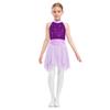 Girls Lyrical Dance Costume Sparkle Rhinestones Keyhole Back Irregular Chiffon Hem Skating Dress