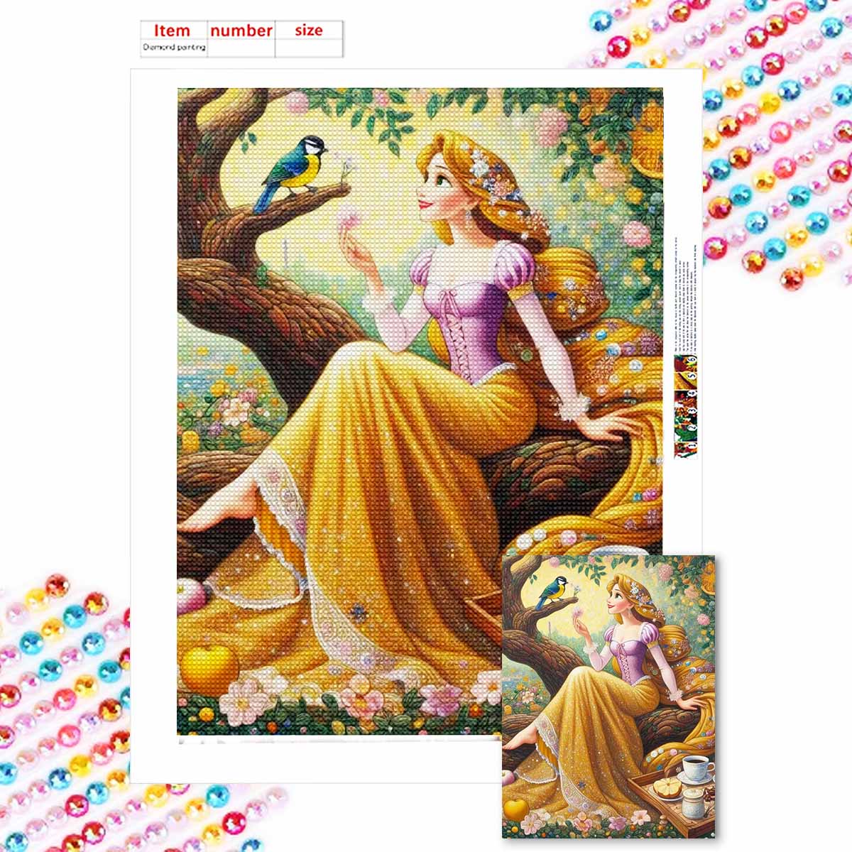 

Полная круглая алмазная живопись Рапунцель под деревом Искусство Стразы Картина Мозаика Сделай сам 5D Вышивка крестом Домашнее украшение Round 20x30cm