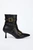 Black Eyelet and Antique Buckle Detailed Thin Heel Women's Boots