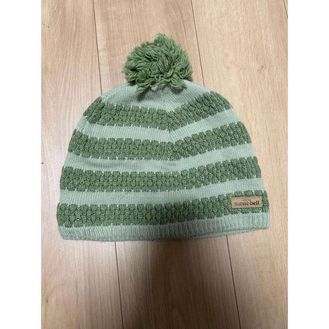 Used mont-bell knit hat with pompom green