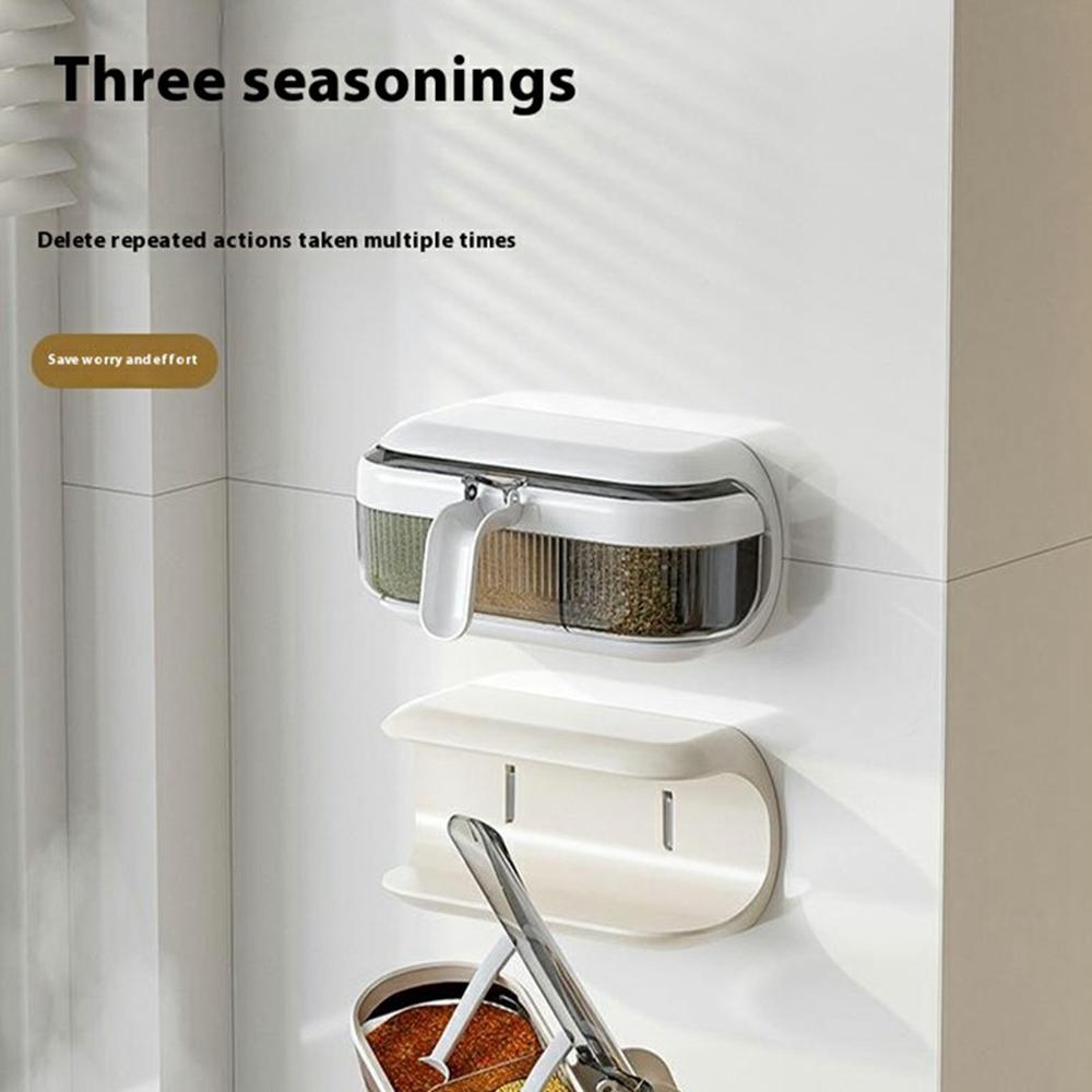 

Wall Mounted Spice Rack Organizer No Drill Kitchen Seasoning Container 3 Compartments Multi-Function Storage Box Grey