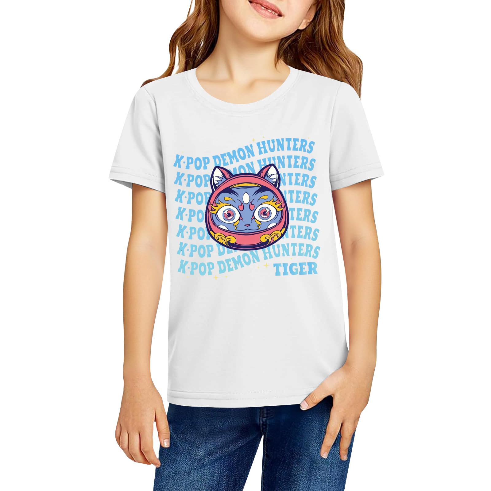 

Модная рабочая одежда с короткими рукавами и круглым вырезом, топы с принтом для детских летних топов 120 белый