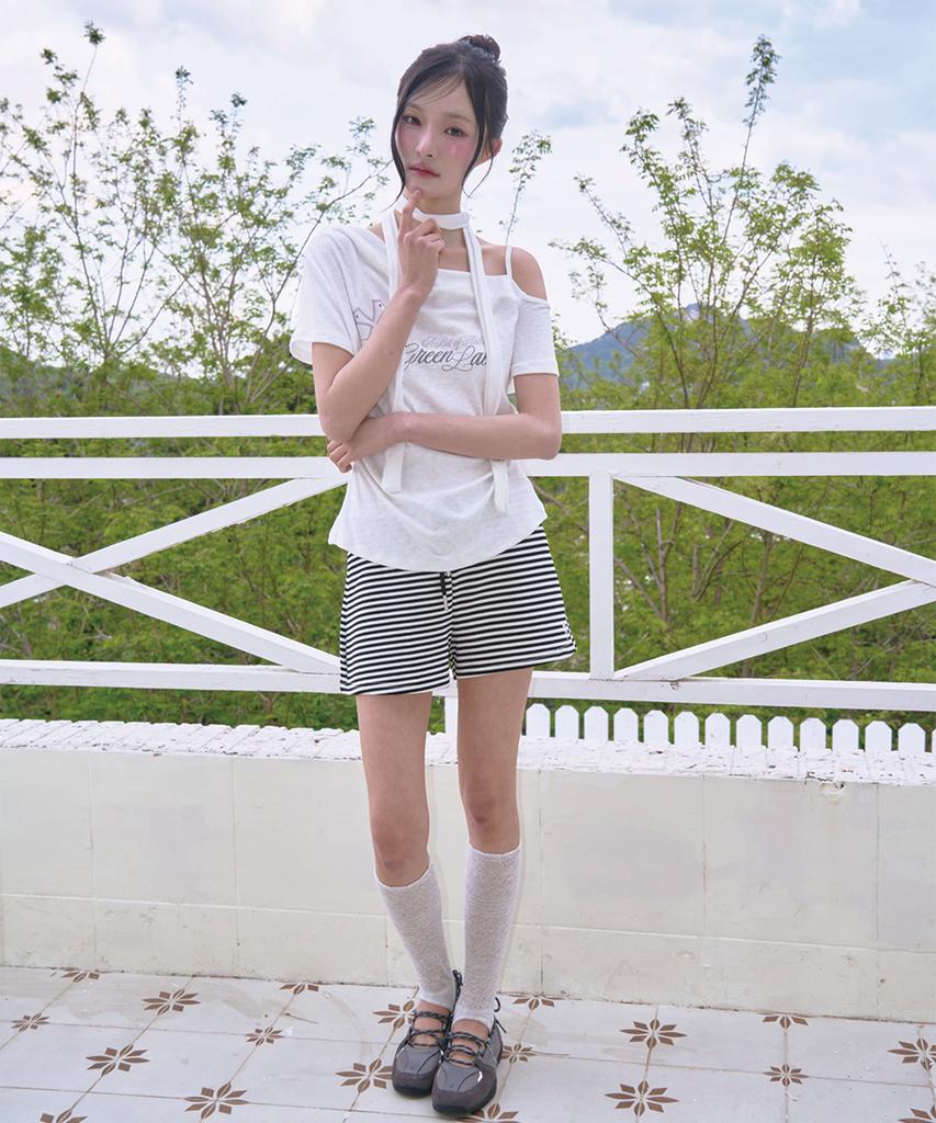 THE GREEN LAB Striped Shorts [White]