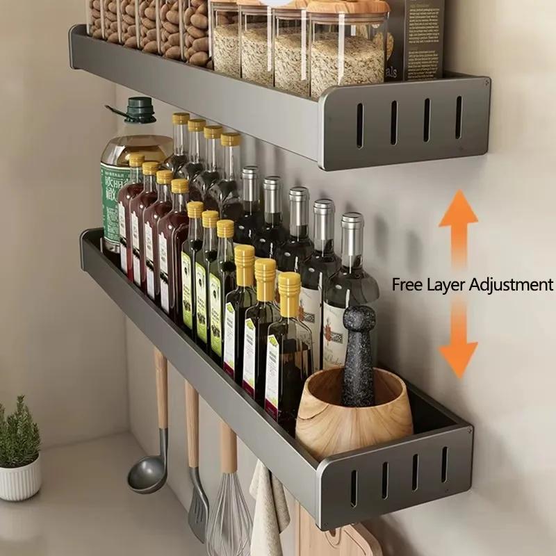 Wall Mounted Kitchen Spice Storage Seasoning Bottle Storage Rack Kitchen Storage Wall Shelf Organizers Hanging Hook Rack