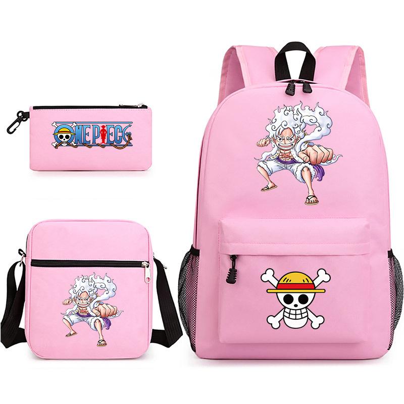 One Piece themed printed backpack + shoulder bag + pencil case three-piece student backpack set 0083