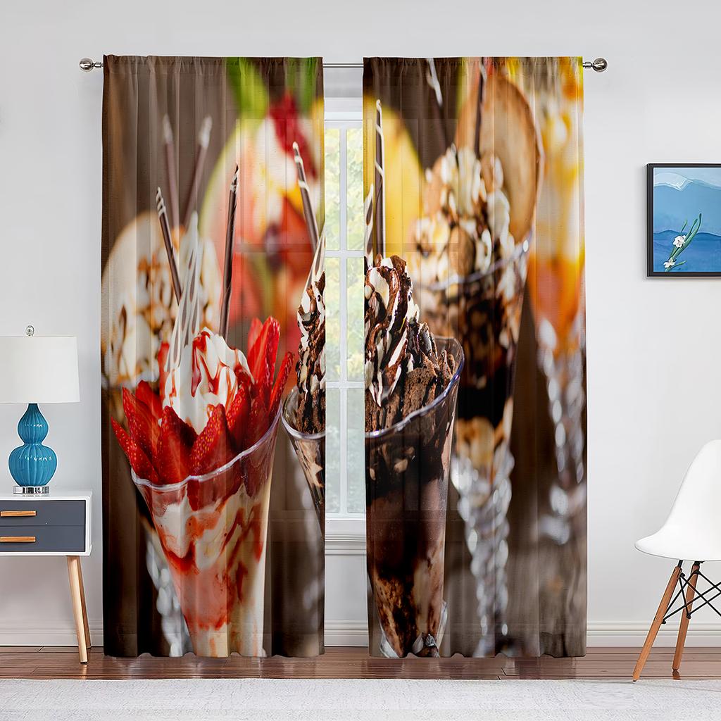 Gałka Lodów Słodki Zimny Kremowy Deser Przezroczyste Woalowe Zasłony do Salonu Sypialni Tiulowe Zasłony Panel Okienny Kuchenny Draperie