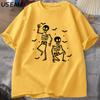 Halloween Skeleton Candy T Shirt Funny Spooky Season Graphic T Shirts Dark Humor Tee Casual Cotton Short Sleeve Round Neck Top