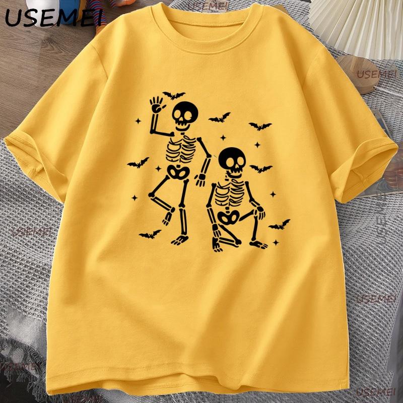 Halloween Skeleton Candy T Shirt Funny Spooky Season Graphic T Shirts Dark Humor Tee Casual Cotton Short Sleeve Round Neck Top