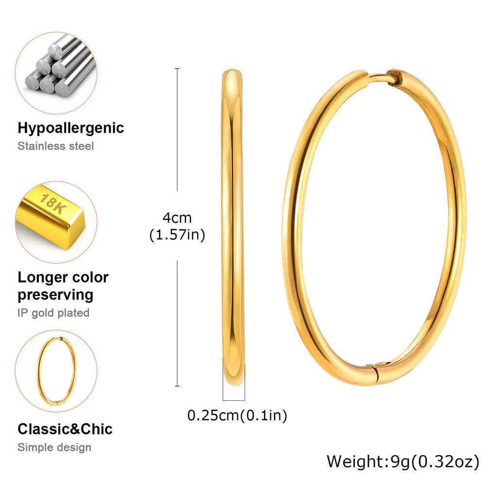 Vintage Metal Big Round Hoop Earrings for Women,Statement  Dangle Earrings,Stainless Steel Gold Plated Earring Jewelry Gifts