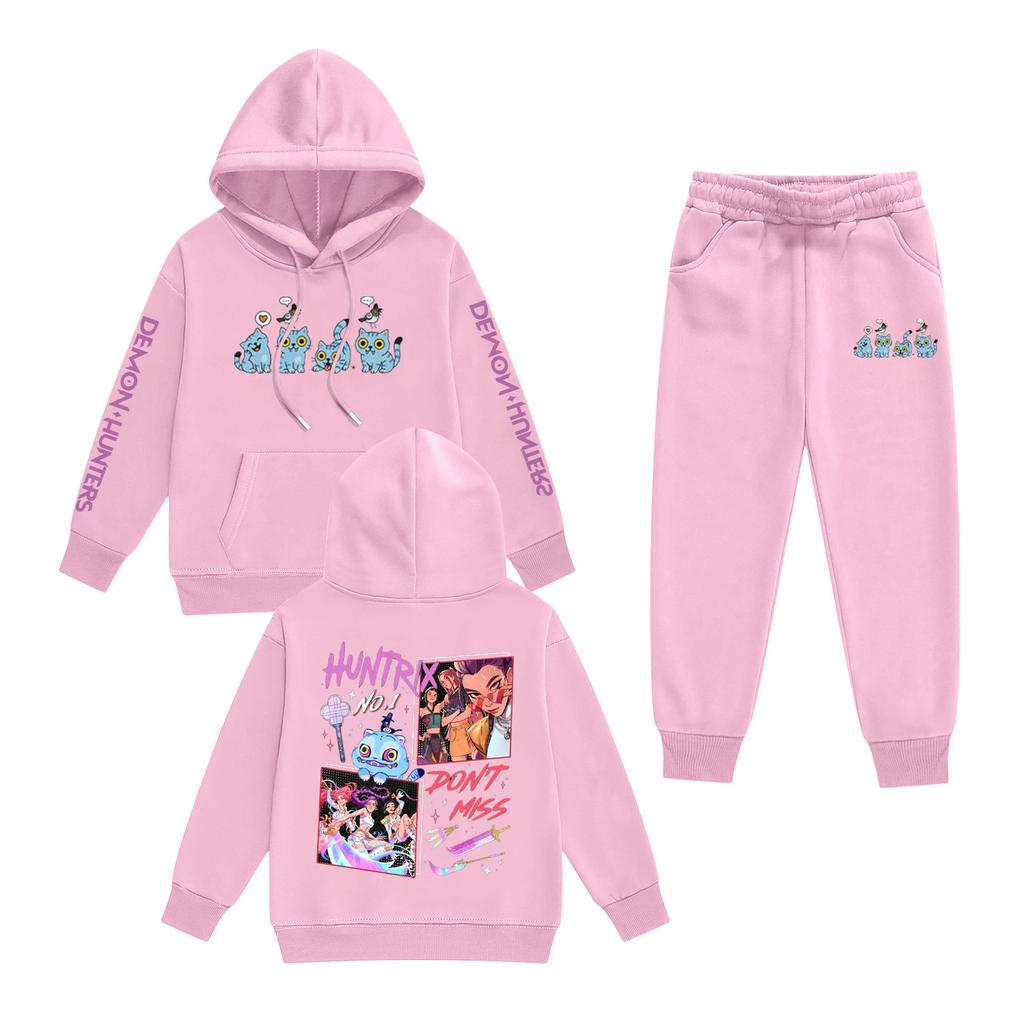 Kids' Long Sleeve Loose Pullover Letter Print Drawstring Hooded Sweatshirt Sweatpants Set
