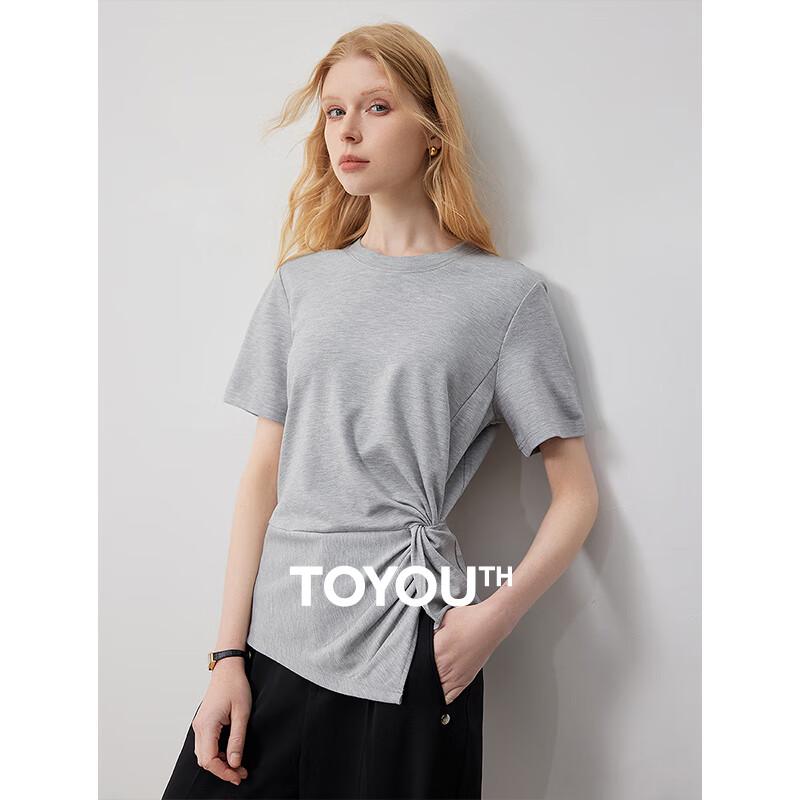 Chuyu Women's Twist Knot Irregular Round Neck Short Sleeve T-Shirt