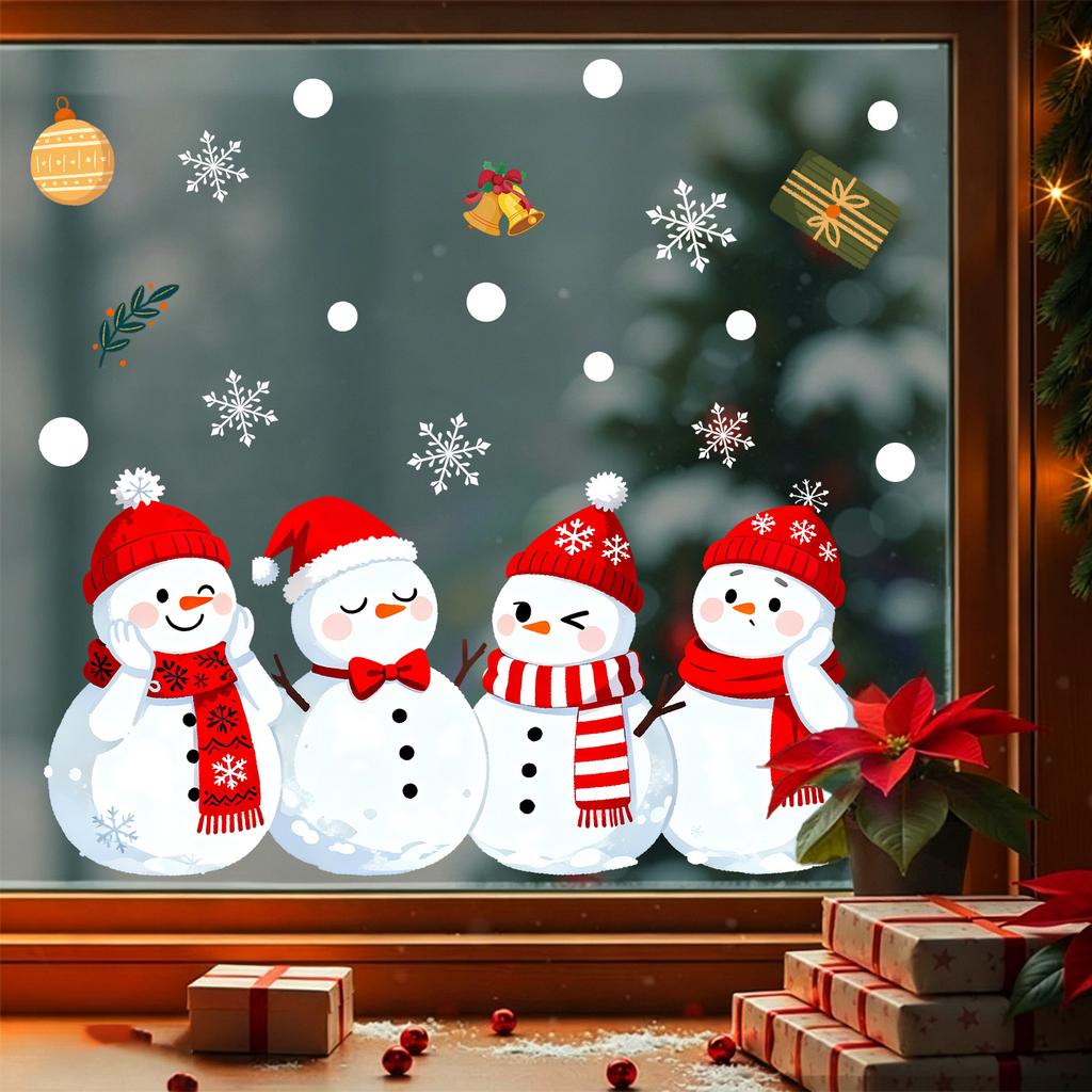 Christmas-themed Static Window Stickers Featuring A Snowman Combined with Snowflake Balls Christmas Stickers