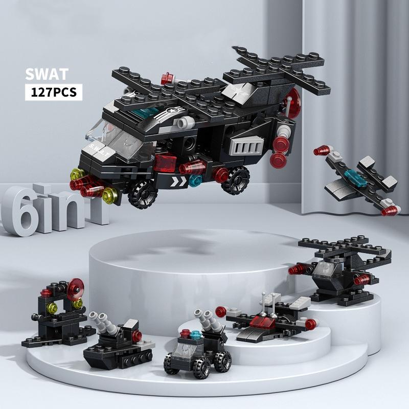 6IN1 Engineering Car Truck Tank City Building Blocks Police Helicopter Bricks Fire Fighting Brick Toys Gift for Children Kids