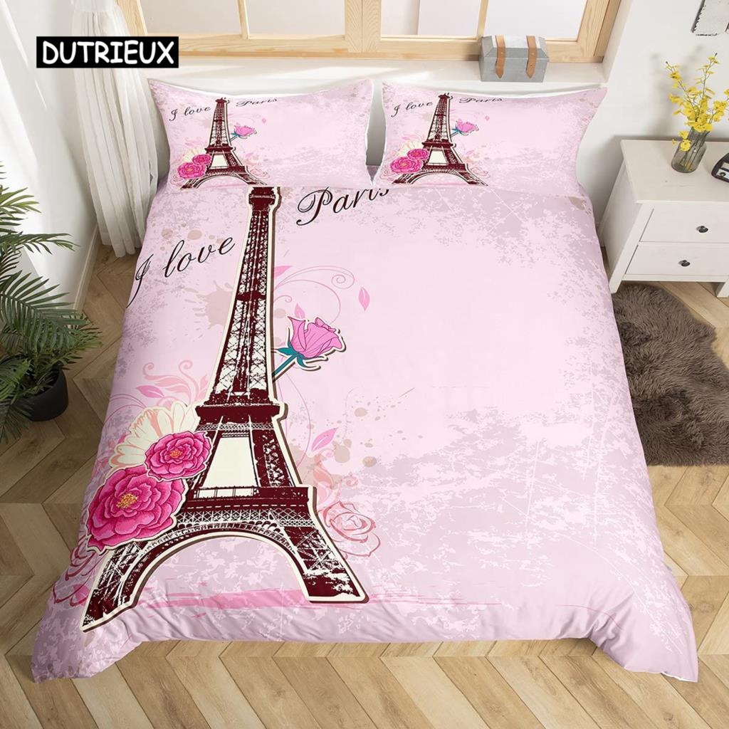 Eiffel Tower Bedding Duvet Cover Set 3d Digital Printing Bed Linen Fashion Design Comforter Cover Bedding Sets  Bed Set