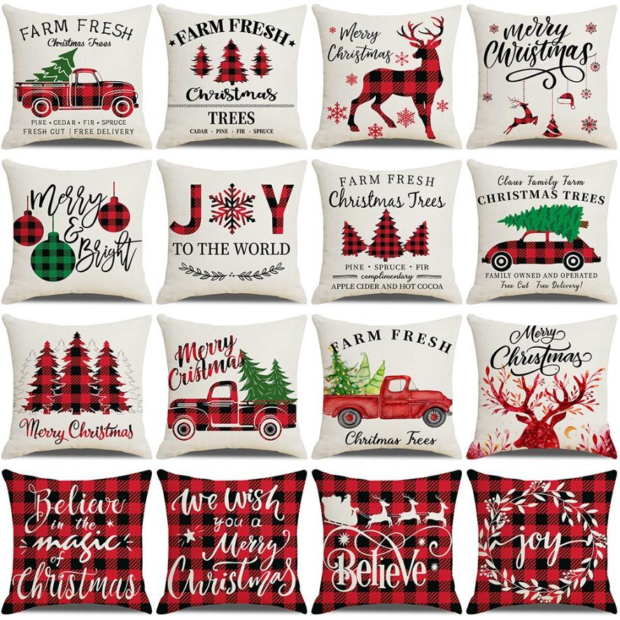 

Color plaid Christmas linen pillowcase home sofa cushion cover cushion cover does not include pillow core 45*45cm