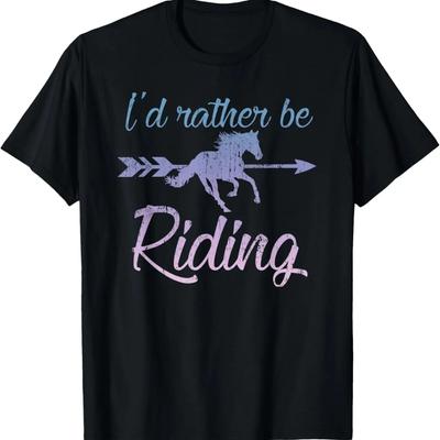I'D RATHER BE RIDING Horses Equestrian Girls Retro Vintage T-Shirt
