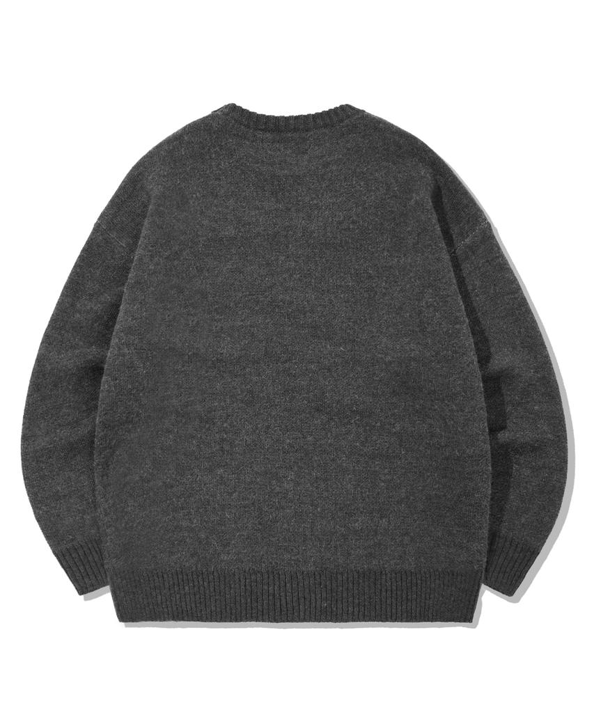 TRILLION Hairy Graphic Logo Oversized Jacquard Knit (Charcoal)