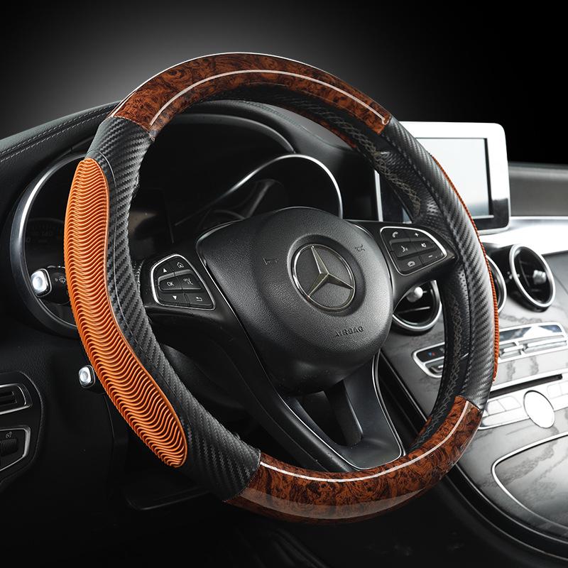Steering Wheel Cover with Wood Grain & Carbon Fiber Trim for Volkswagen Sagitar & Magotan
