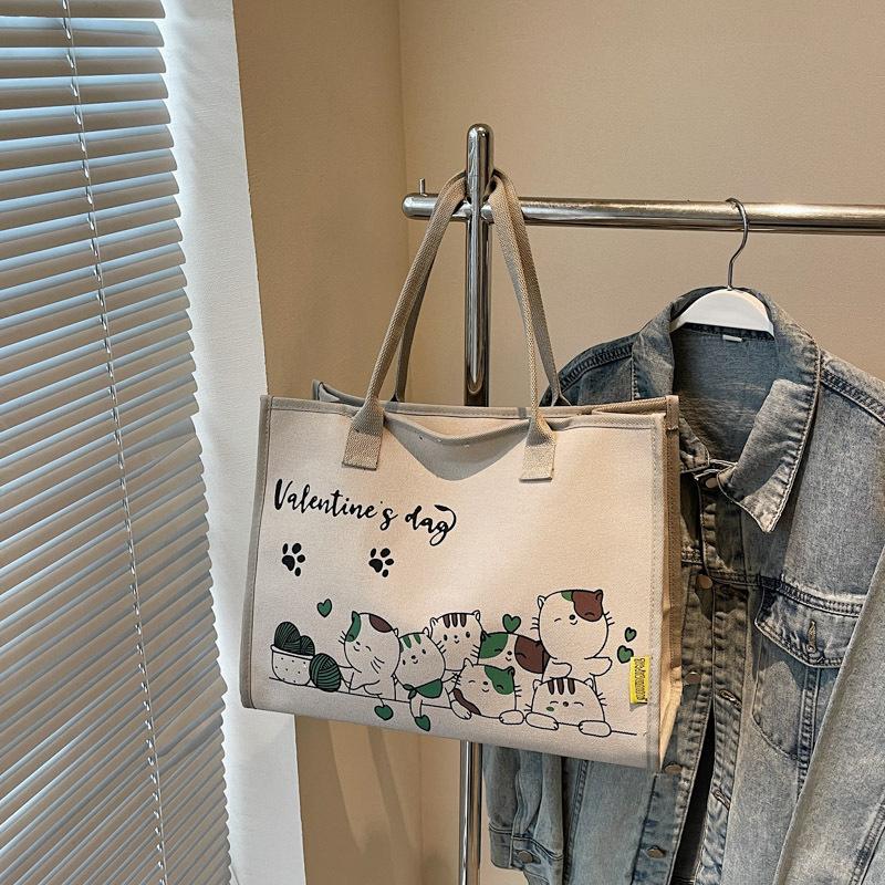 Cute Cartoon Large-capacity Canvas Bag Women's New Casual Shoulder Bag Class Commuter Tote Bag