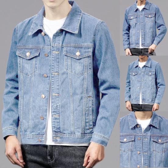 Men Coat Single-breasted Turn-down Collar Denim Cardigan Spring Jacket for Daily Wear