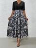 New women's clothing European and American printed medium and long dress splicing temperament commuter v-neck dress