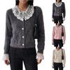 Women's Mesh Collar Knit Cardigan Sweater, Open Front Knit Jacket for Daily Wear
