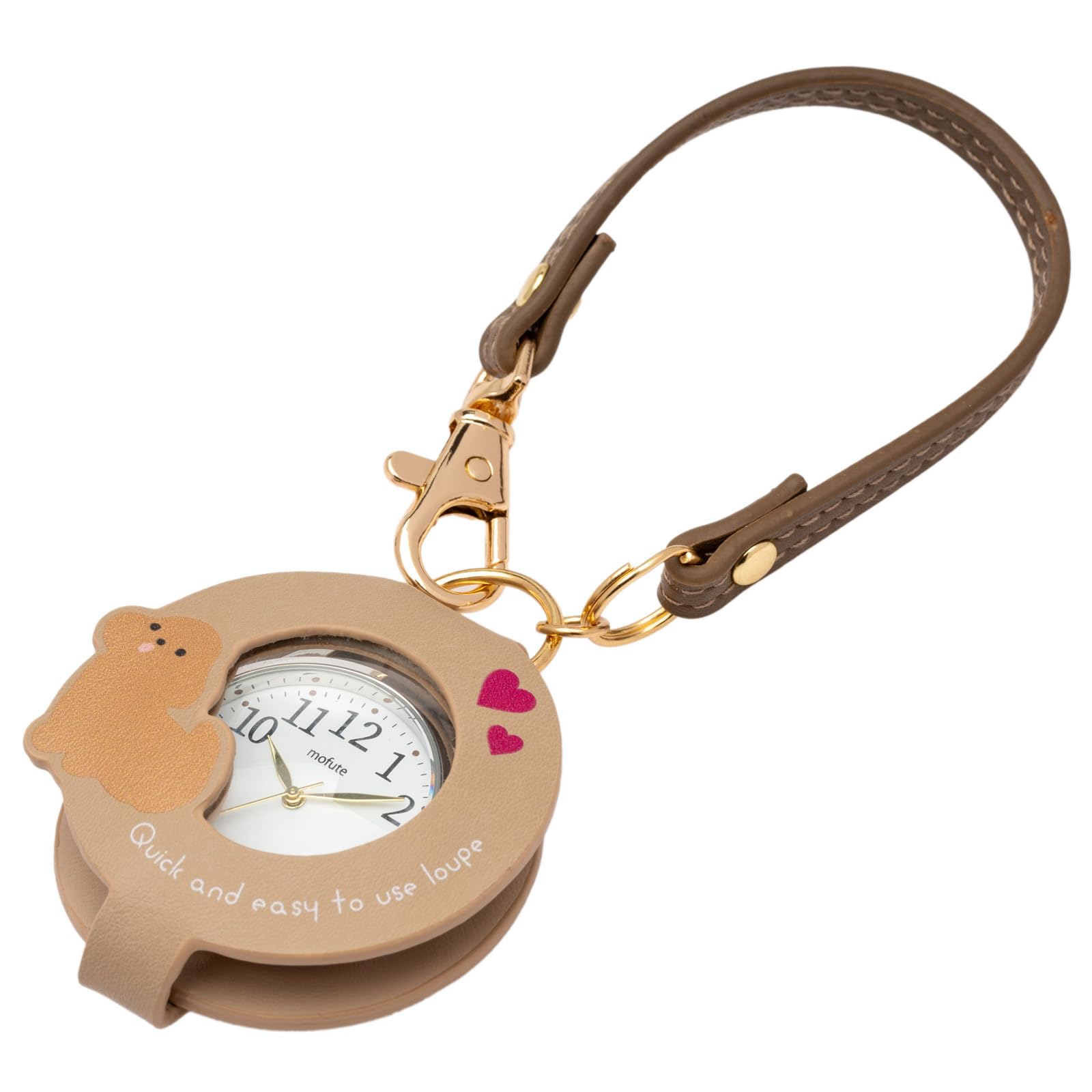 

Fieldwork Women s Analog Pocket Watch with Magnifying Glass (2x Magnification), Strap Included, Bag Charm, Annie Poodle Strap Watch, Brown MKK3017-4