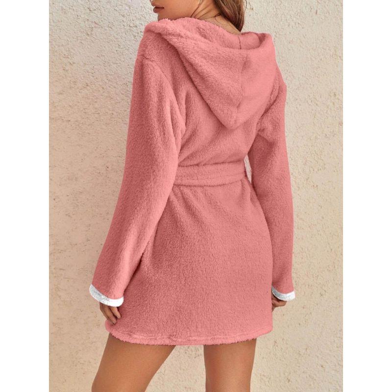 Women's Winter Warm Fuzzy Hooded Bathrobe Hooded Pajamas Plush Bathrobe for Women