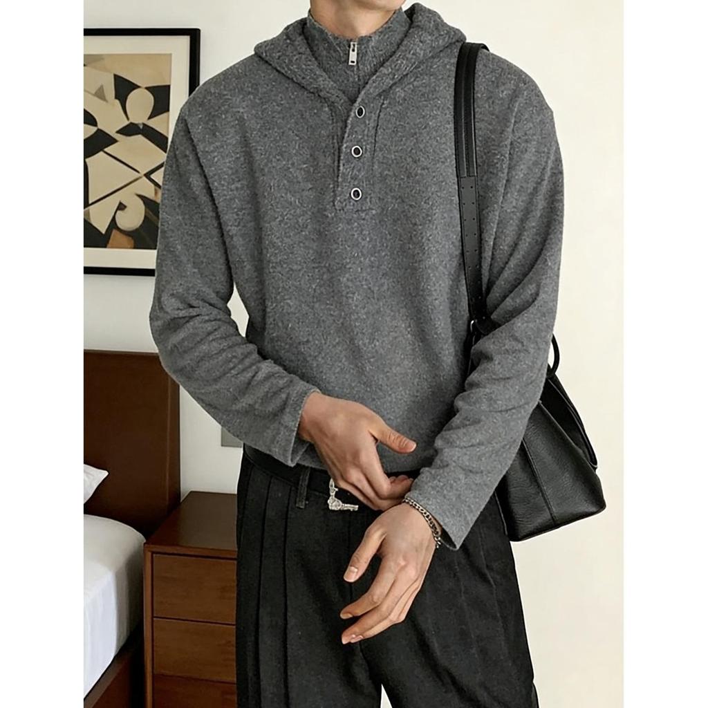 Unisex High Collar Lazy Style Hooded Knit Sweater