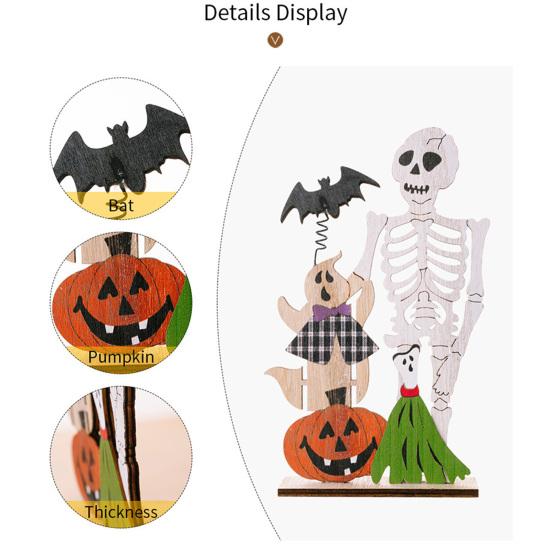 Halloween Wooden Table Sign, Spooky Skeleton Pumpkin Bat Ghost Centerpiece Sign for Home, Shelf, Desk, Mantel, Tabletop, Tiered Tray, Party Decor